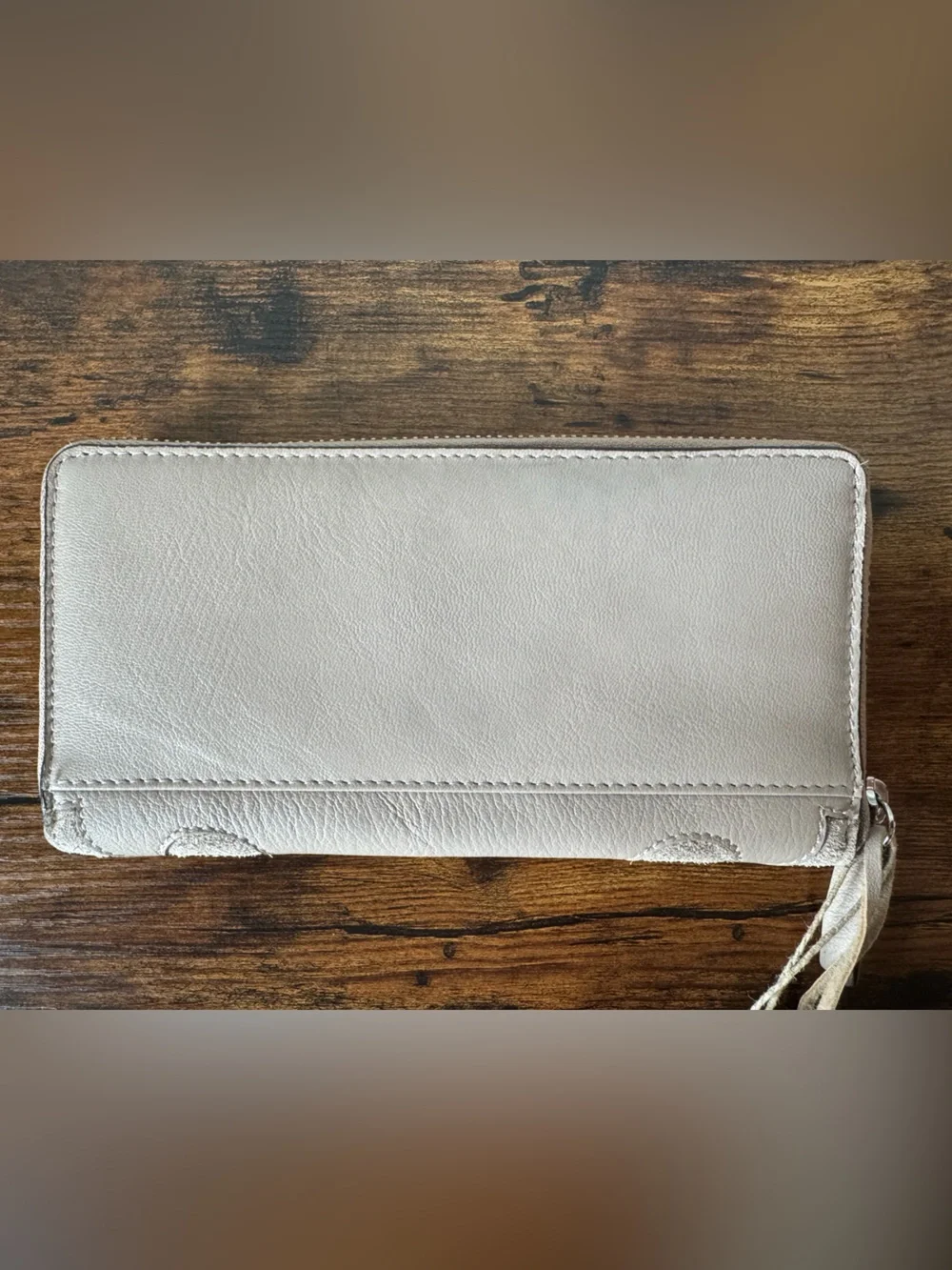 100% Genuine Leather Taupe Zip Around Wallet | Suede Scroll Design